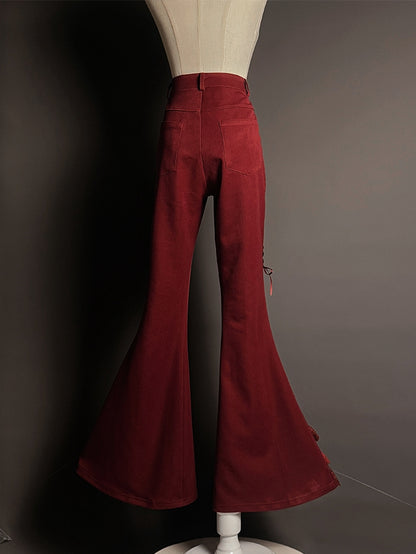 Pants Cuffs Red Lace Tiered Patches Flared
