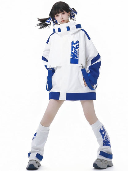 Blue and White Jirai Kei Colorblock Design Shorts