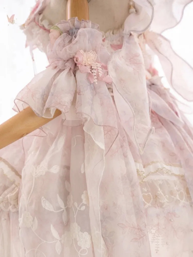 Pink Princess Fairy Floral Design Set Full Butterfly and JSK Dress Lolita Flower
