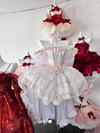 Light Dress Square Neckline and Short Puff Sleeves Sweet Lolita Princess Purple Puffy