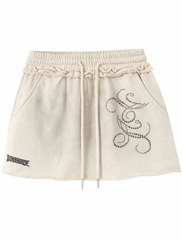 Wasteland Punk Beige Mini Skirt Elastic Waist