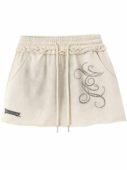 Wasteland Punk Beige Mini Skirt Elastic Waist