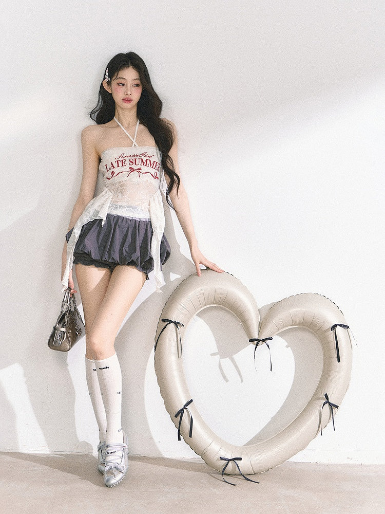 Dark Gray/White Mini Bubble Skirt
