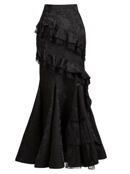 Black Elegant Gothic Lolita Flounce Trimming Mermaid Skirt