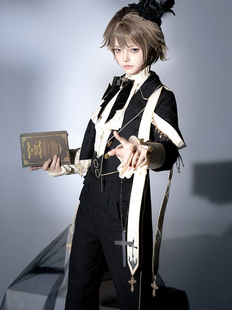 Prince Style Ouji Lolita Full Set Long Sleeves Shirt Blazer Collar Coat High Waist Pants