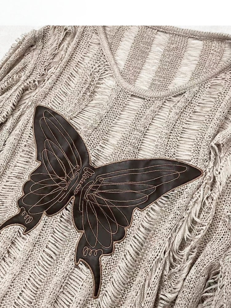 Cutout Butterfly Fashion Details Khaki Millard Applique Top