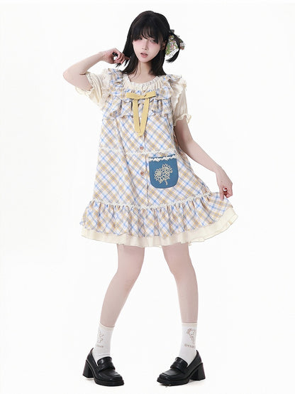 Beige Lace Trim Short Sleeves Semi-sheer Blouse