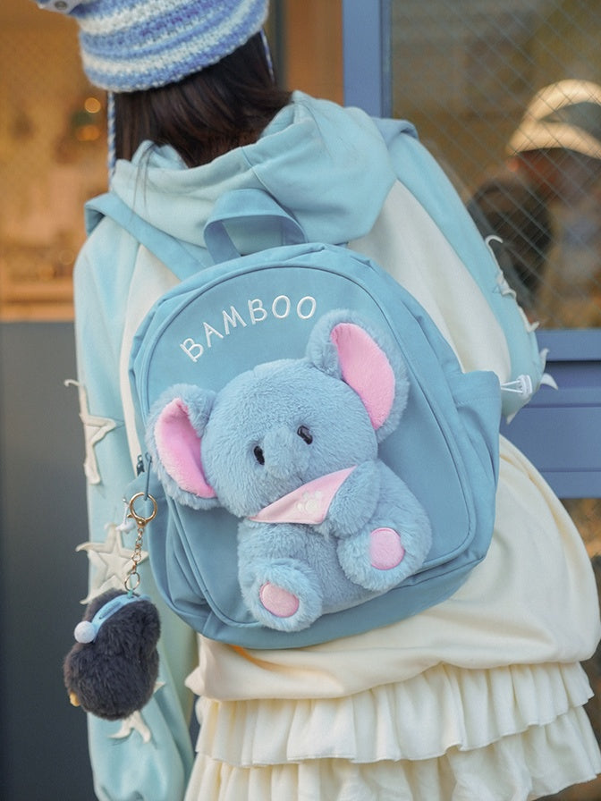 Blue Cute Backpack With Elephant Plushie