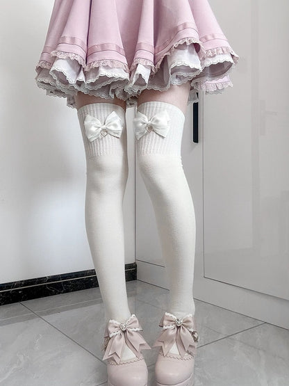 Jirai Kei Bowknot Details Overknee Stockings