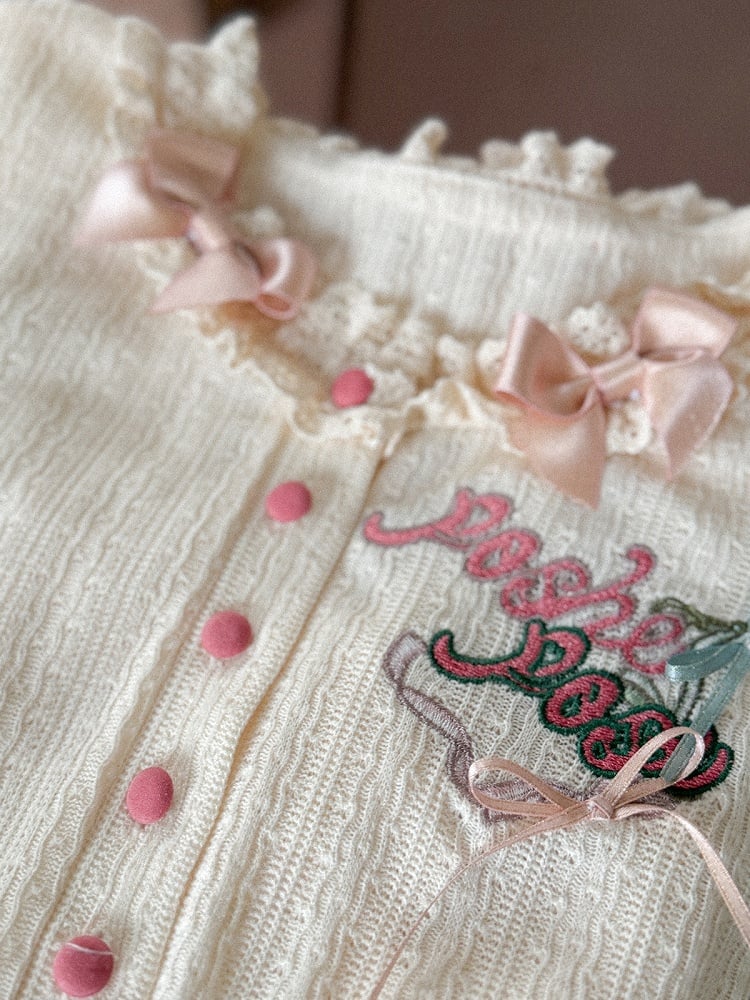 Creamy Embroidery Detail Long Sleeves Knitted Top