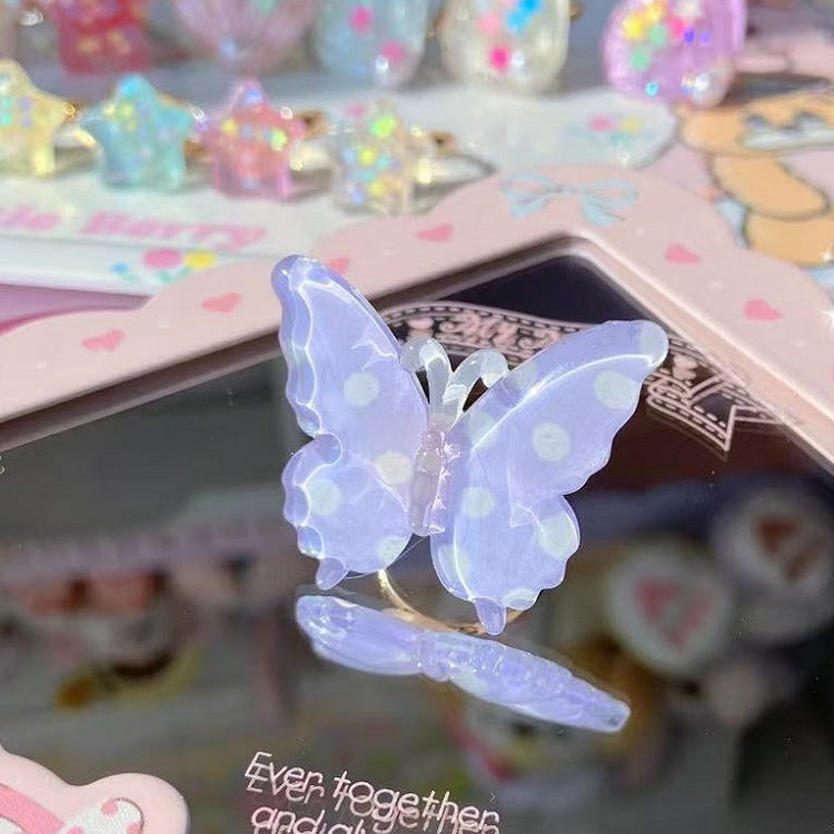 Pink/Yellow/Blue/Purple Decorated Polka-dot Pattern Butterfly Ring