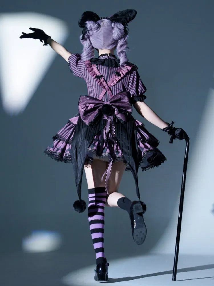 Sweet Pattern Striped Theme Circus Kuromi Vibes Lolita Bunny Purple Dress OP