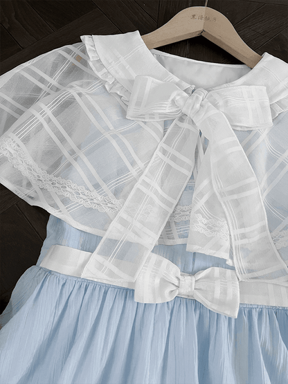 Jirai Kei Light Blue Peter Pan Collar Cape Design Faux Two-pieces Dress