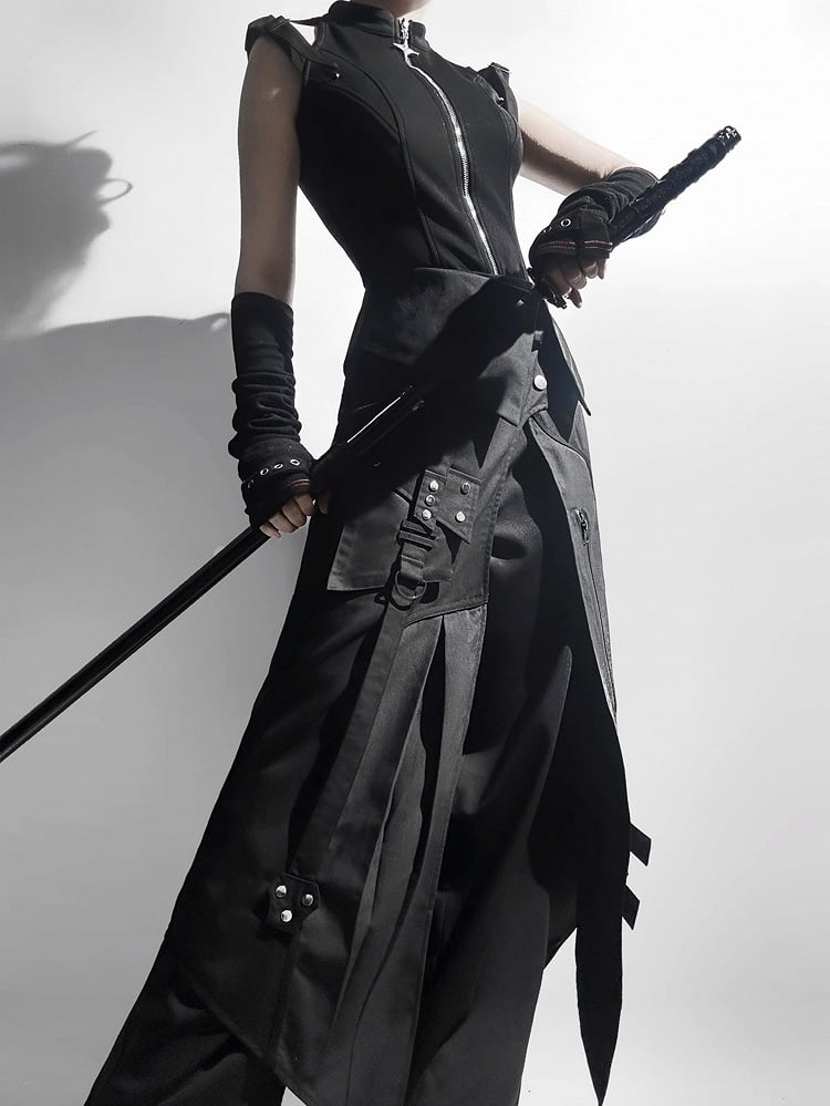 Foldover Apron Belt Buckle + Straps Black Waist Techwear