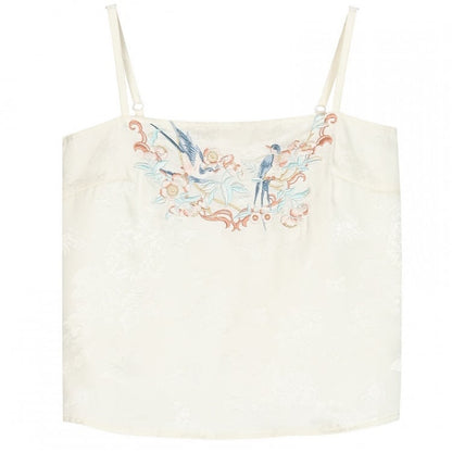 Top Bird Floral and Embroidery Apricot Cami