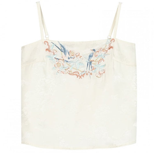 Top Bird Floral and Embroidery Apricot Cami