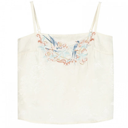 Cami and Embroidery Top Apricot Bird Floral