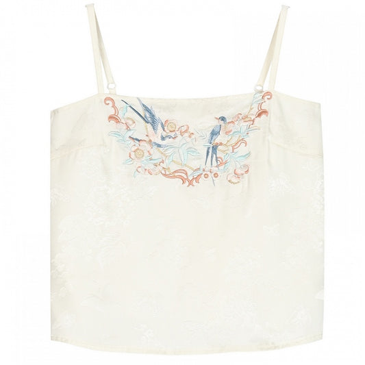 Cami and Embroidery Top Apricot Bird Floral