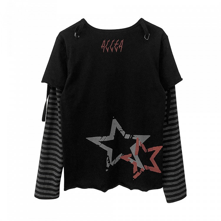 Star Print Punk Rock Black Skeleton Cotton Two-pieces and Top Faux