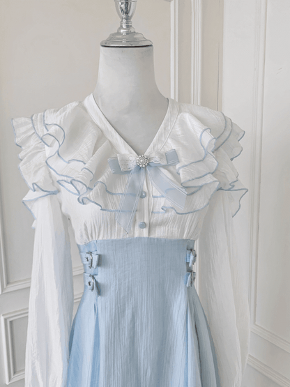 Saum Stufenausschnitt Blau Volant Jirai Kei Light