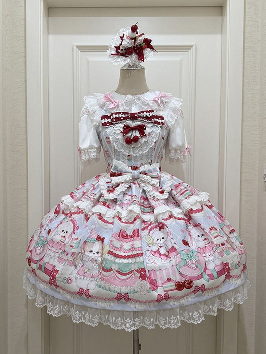 Puppy Sweet Jumper Cute Skirt Bunny Print and Dress Lolita Blue
