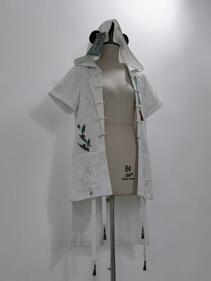 Coat Panda White Leaf Jacquard Hooded Ears Bamboo