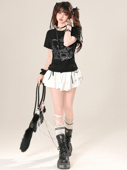 Letter Black/White Kitty Bittersweet T-shirt Print And Glamorous