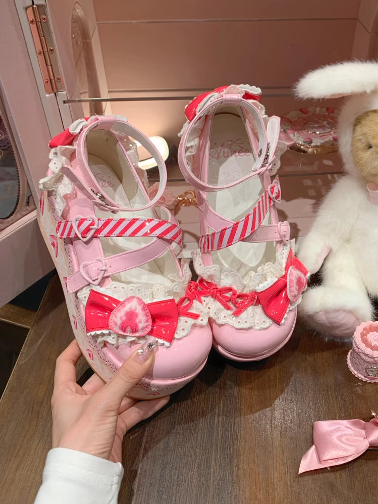 Shoes Mary Raspberry Jane Strawberry Sweet Platform Cake Pink Lolita