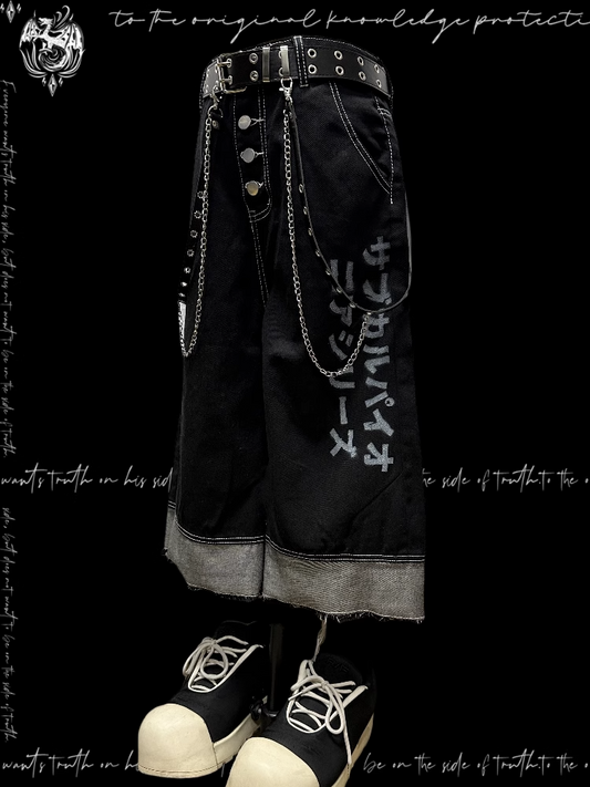 Wide-Leg Jeans Black Faded Wash Multi-Button Placket