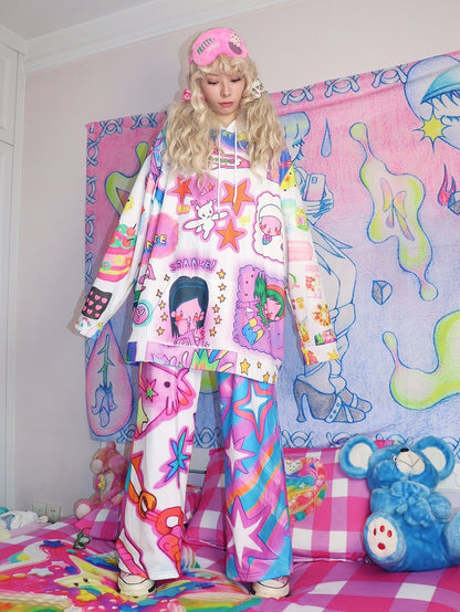 Cut And Print Colorful Cartoon Pants Star Y2K Wide-leg