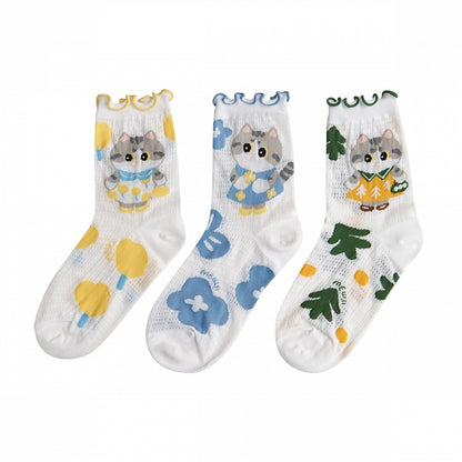 Cute Kitty Print Cartoon Socks Set