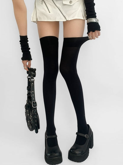 Stockings White/Black Over-knee Trim Version Ribbed Longer