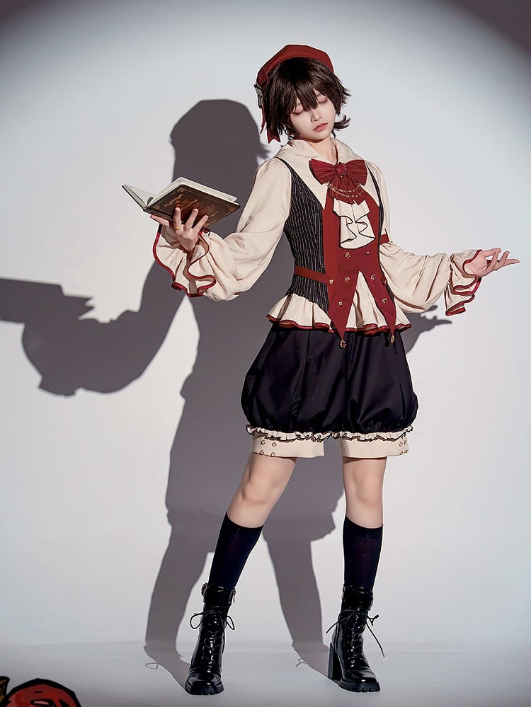 Black Ouji Style Full Red Shirt Preppy Fashion + and Set-Beige