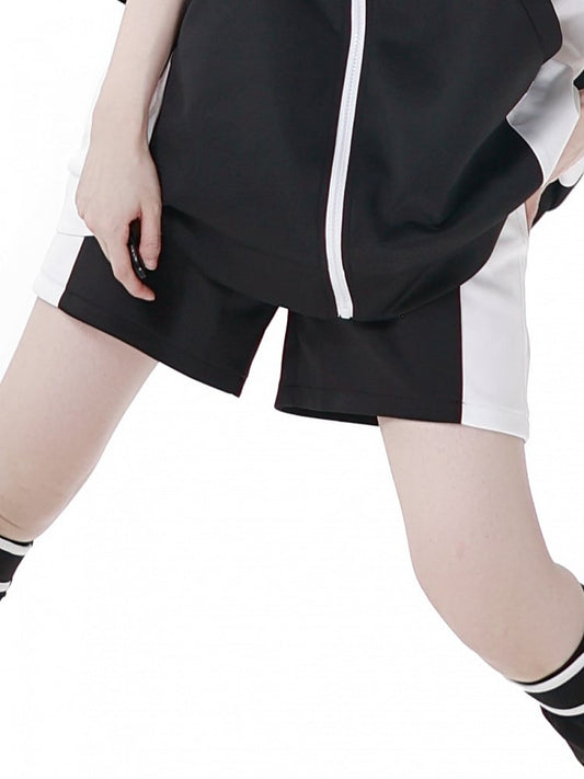 White Colorblock Design Jirai Kei Sports Shorts Black