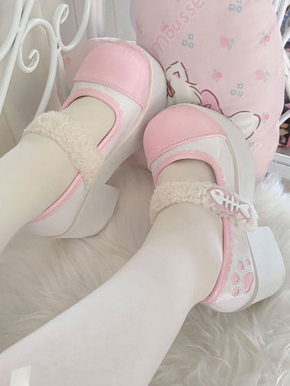 Pink Jirai Kei Claw Fishbone Platform Shoes