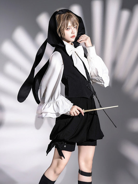 Ouji Black Ears Oversized Waistcoat Lolita Hooded Bunny