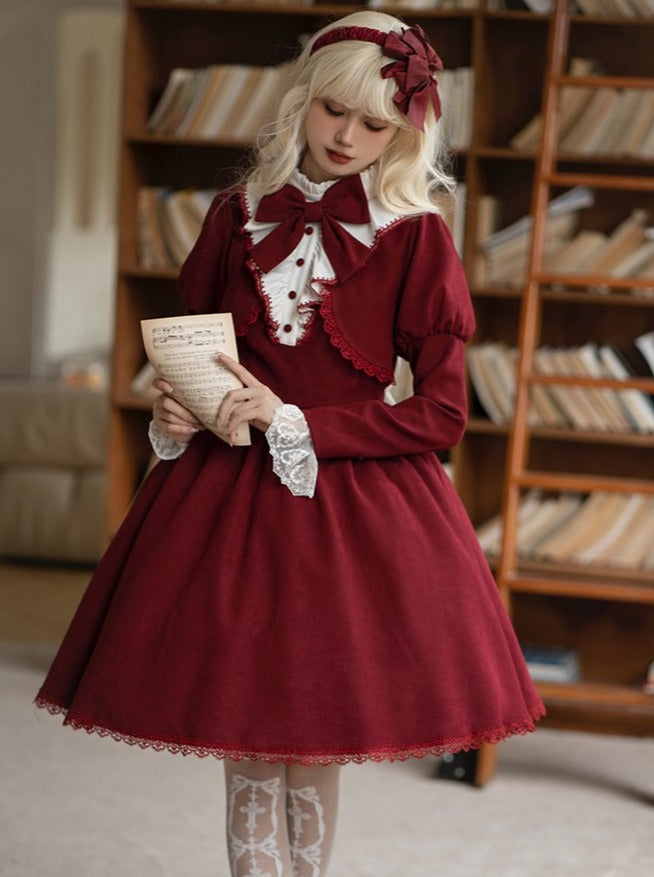faux ribbon college Gothic two-piece + dress Lolita