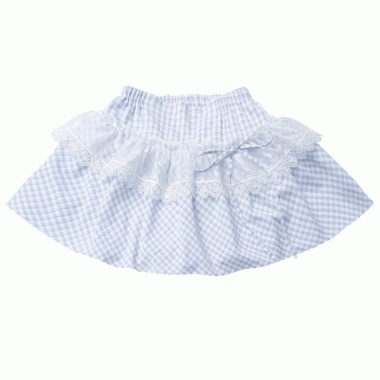 Lace Plaid Trim Skirt Pink/Baby Blue