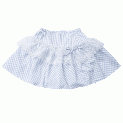 Lace Plaid Trim Skirt Pink/Baby Blue