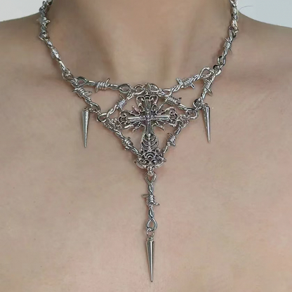 Silver Studs Diamond-shaped/Heart-shaped Necklace