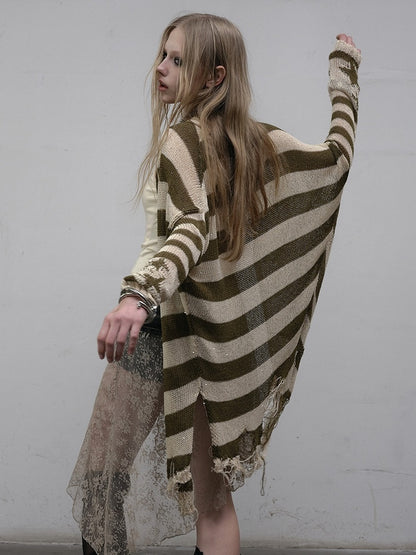 Pattern Striped Punk Cardigan Wasteland Green