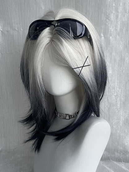 Black-white Ombre Above Bust Length Straight Synthetic Wig