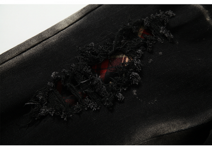 Black Split Cuffs Distressed Flared Jeans with Lace-up