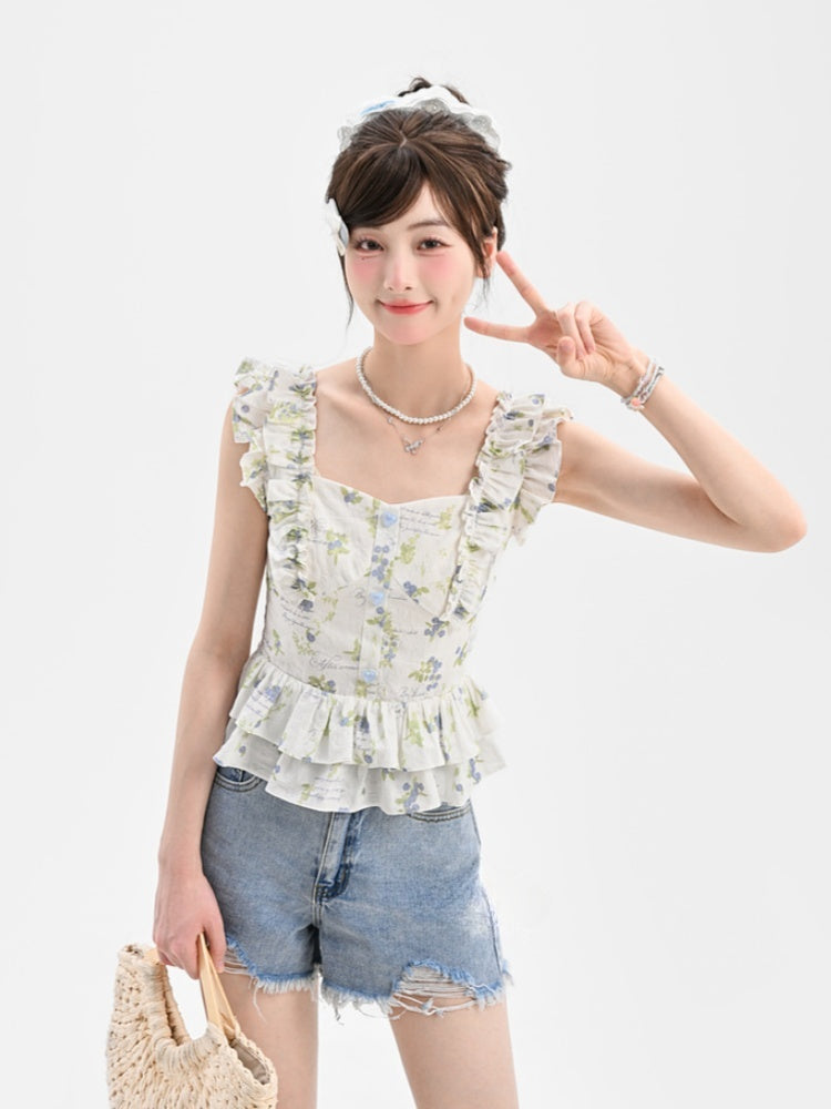 Waist Raw Hem Denim Shorts Blue High