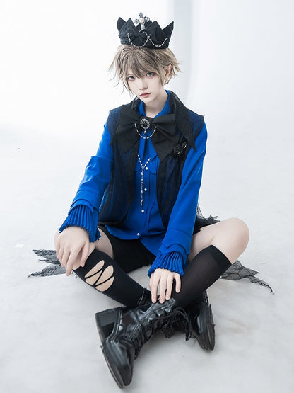 Pointed Prince Blue Lolita Shirt Ouji Klein Collar Style