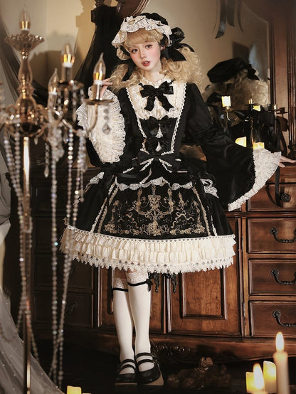 Candlestick Velvet and Sleeves Black Dress Bell Embroidery Candle