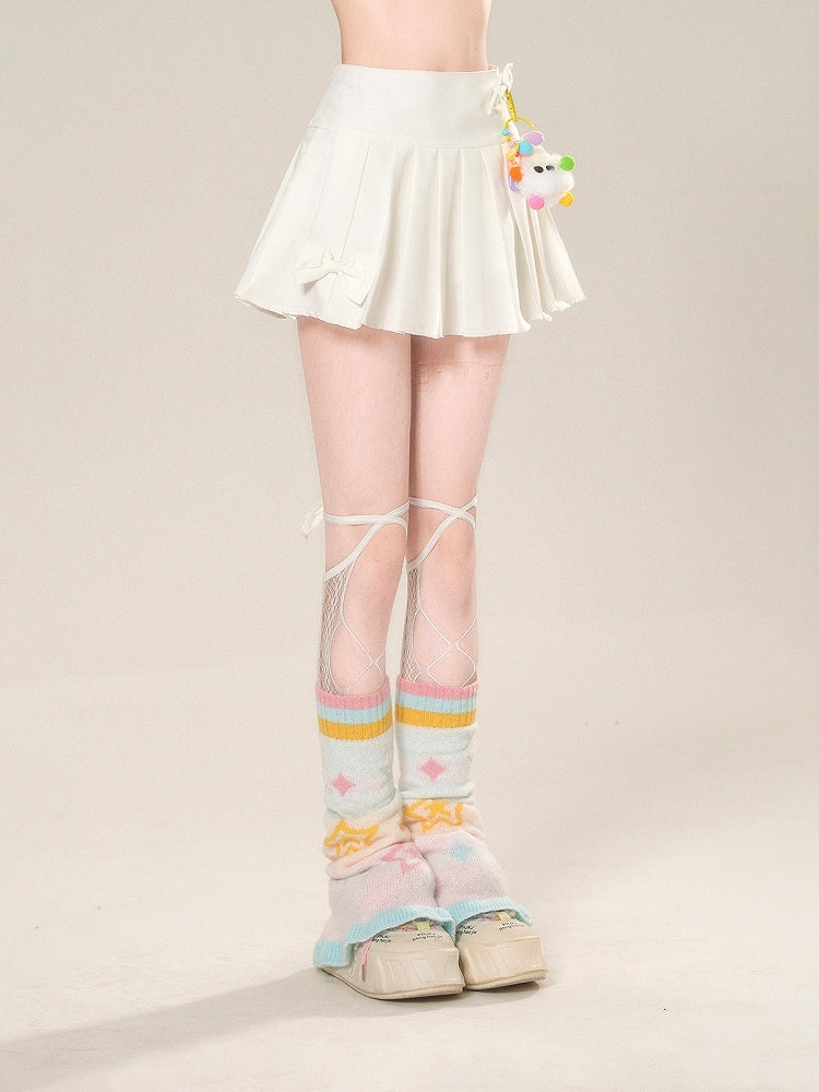 Skirt with Accents Charm JK Uniform White High Free Waist Bowknot