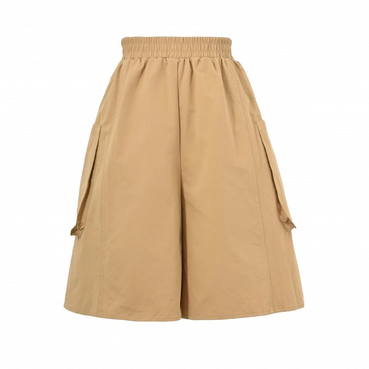 Shorts Khaki Elastic Waist Straight-Leg Cargo