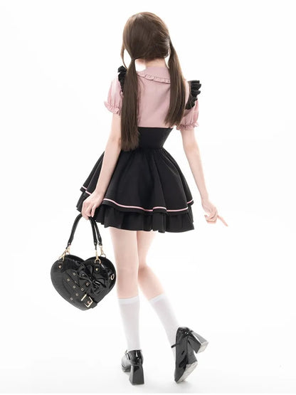Suspender Clearance-Size Jirai Landmine 68CM Waist for Style Skirt High Overalls Dress M Black Kei