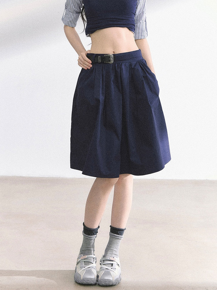 Skirt Length Knee Black/Navy Blue A-line